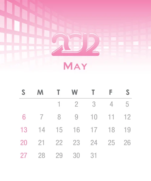 Calendário vectorial mensal para 2012 - Maio — Vetor de Stock
