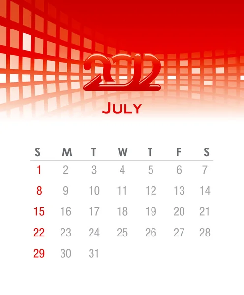 Monthly vector calendar for 2012 - July — Stock Vector