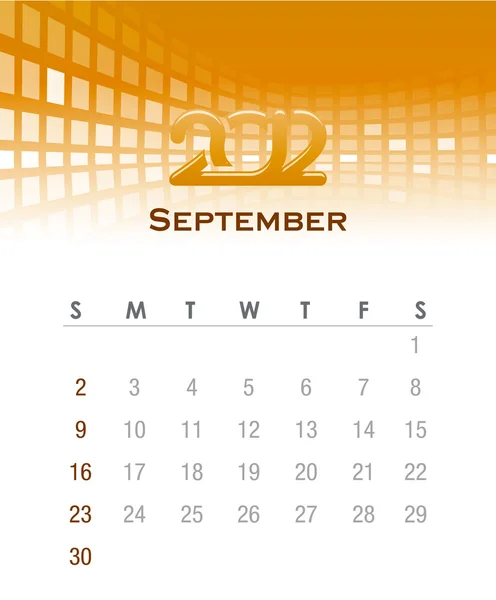 Calendário vetor mensal para 2012 - Setembro — Vetor de Stock