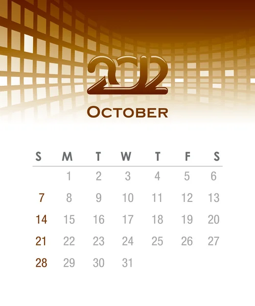Calendário vectorial mensal para 2012 - Outubro — Vetor de Stock