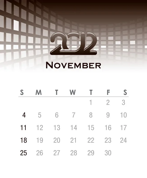 Monthly vector calendar for 2012 - November — Stock Vector
