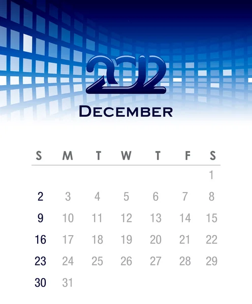 Monatlicher Vektorkalender für 2012 - Dezember — Stockvektor