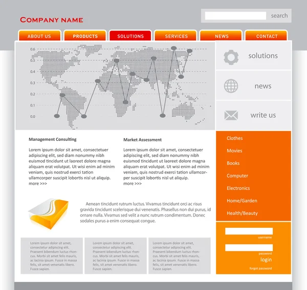 Narancssárga weboldal sablon — Stock Vector