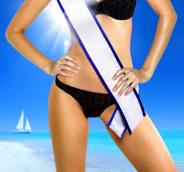 Woman with tape of beauty contest clipart