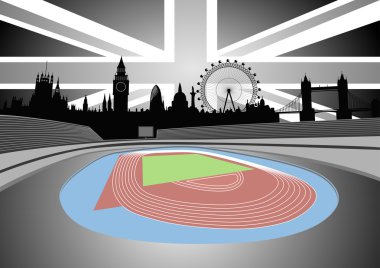 Stadium with London skyline - vector clipart