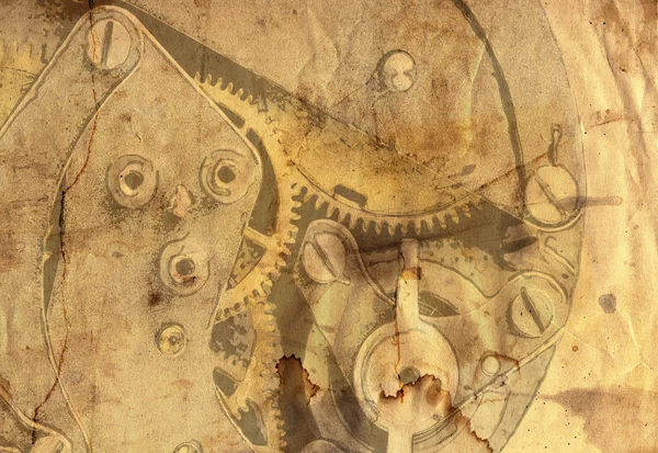Clockwork mekanizması ile eski bir grunge kağıt — Stok fotoğraf