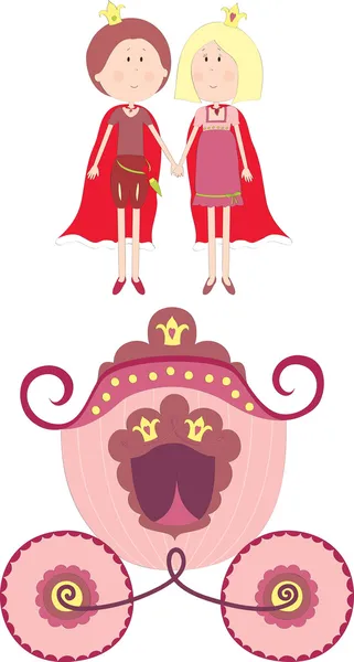Prinzessin, Prinz und Kutsche — Stockvektor