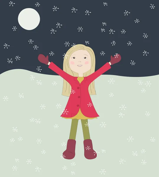 Kleines Mädchen auf winterlichem Hintergrund — Stockvektor
