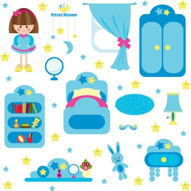 Blue furniture set clipart