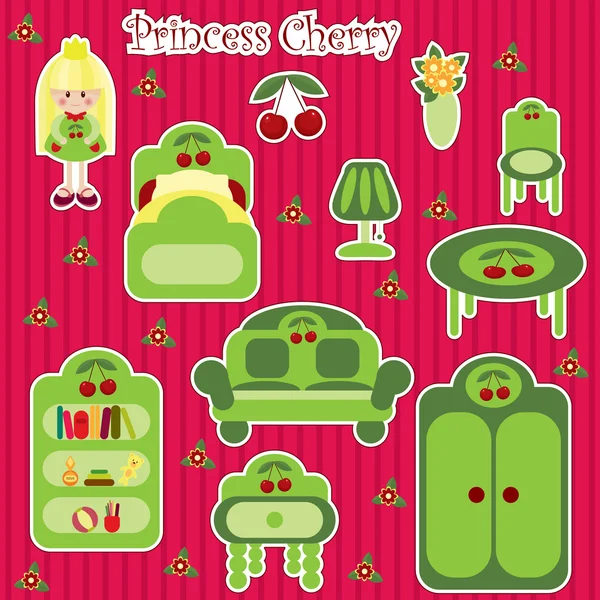 Princess Cherry furniture set — Stock Vector