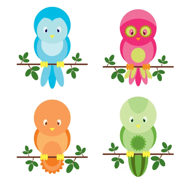Симпатичные красочные четыре птицы — стоковый вектор