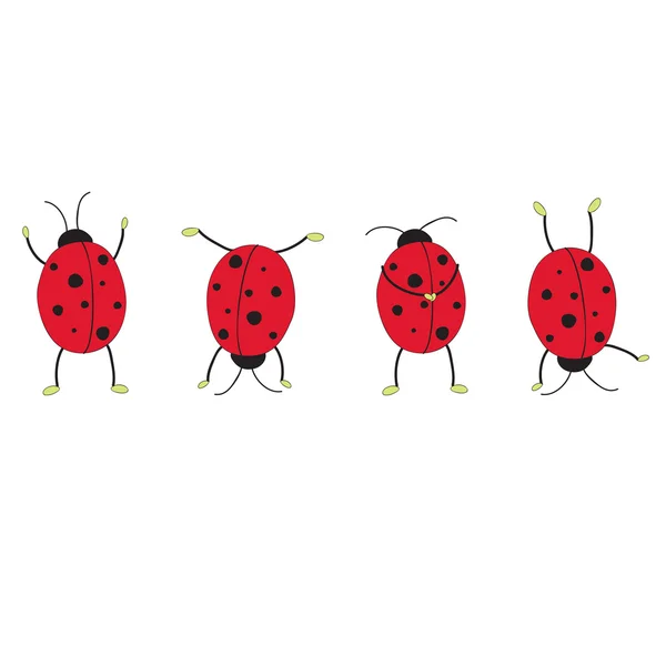 Four funny ladybugs — Stock Vector