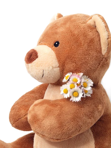 Teddybär mit Blumen — Stockfoto
