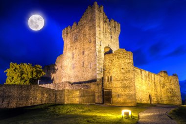 Ross Castle at full moon clipart