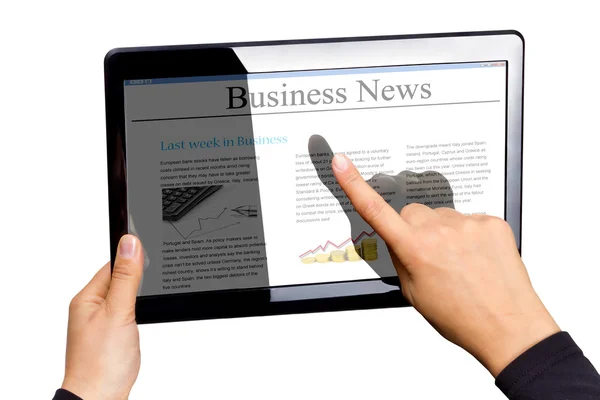 Tableta con noticias de negocios — Foto de Stock