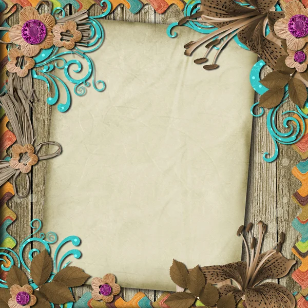 Винтажный фон с бумагой и цветами — стоковое фото
