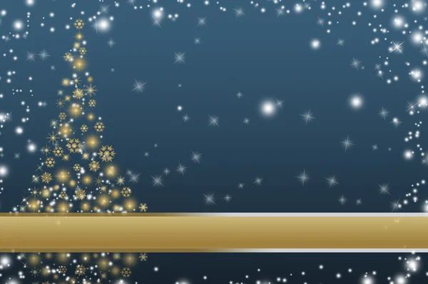Absztrakt téli kék háttér, a csillagok, a hópelyhek és a karácsonyfa — Stock Fotó