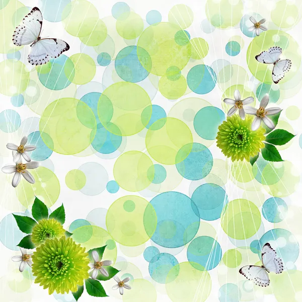 绿色和蓝色背景与蝴蝶 — 图库照片