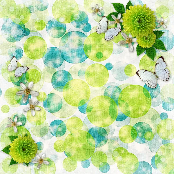 Bokeh zielone i niebieskie tło z motyl — Zdjęcie stockowe