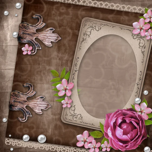 Винтажная элегантная рамка с розой — стоковое фото