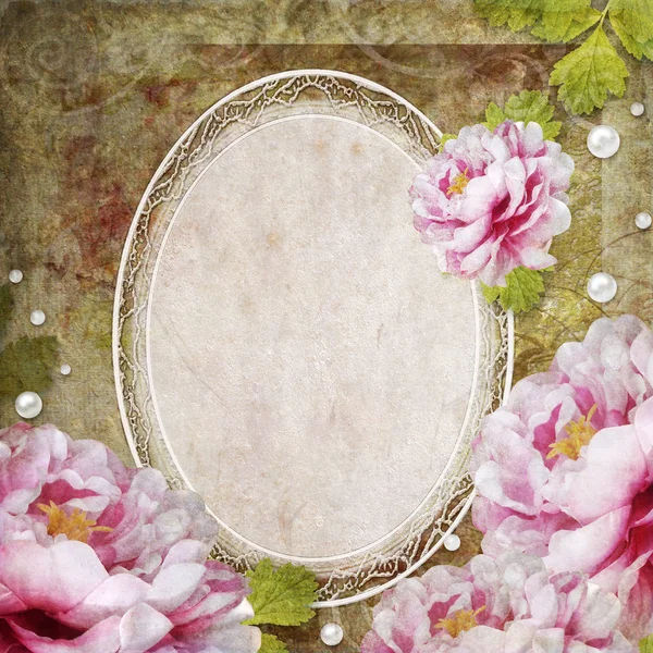 Retro floraler Hintergrund mit Rahmen und Blumen — Stockfoto