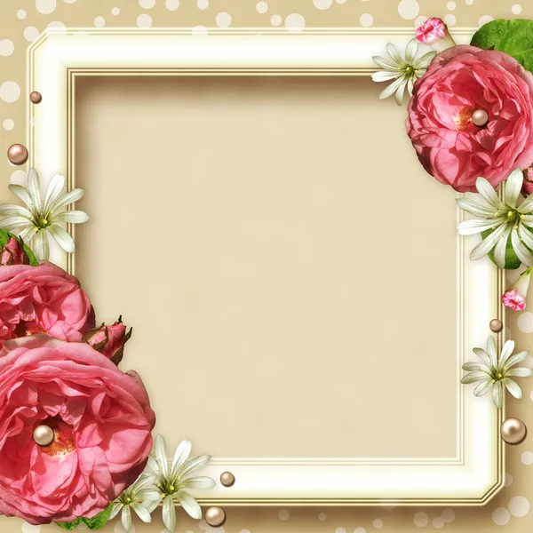 Vintage photo frame z róż — Zdjęcie stockowe