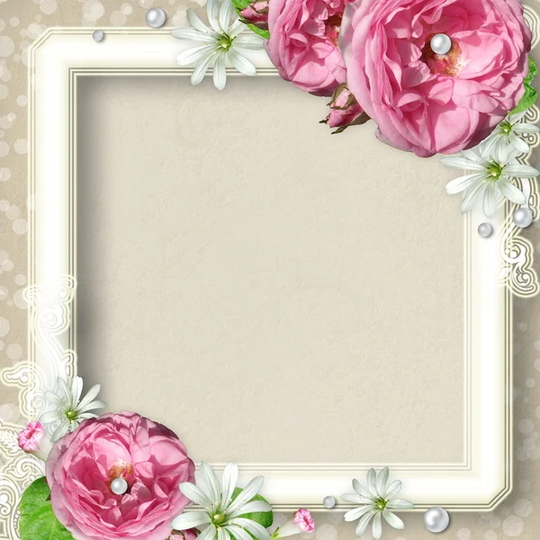 Ročníku foto rámeček s růží — Stock fotografie