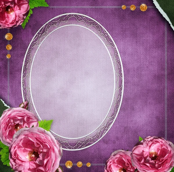 Винтажная стеклянная рамка на фоне гранжа с цветами в скрабе — стоковое фото
