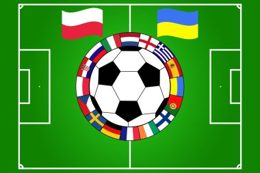 Football ball with field and flags clipart