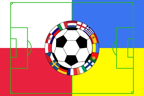 Ball mit Feld in den Farben Polens und der Ukraine — Stockvektor