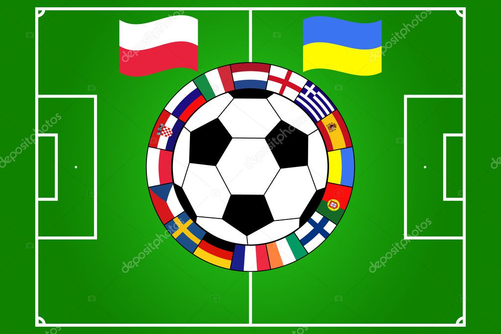 Football ball with field and flags