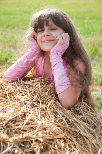 Krásná černovlasá dívka v poli — Stock fotografie