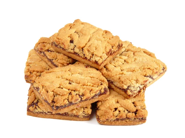 Biscoitos apetitosos com geléia isolada em um fundo branco — Fotografia de Stock