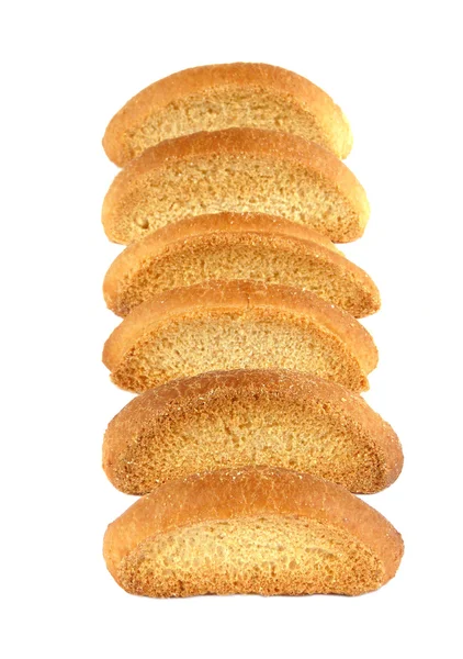 Deliziose fette biscottate alla vaniglia isolate su sfondo bianco — Foto Stock
