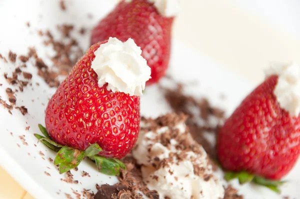 stock image Appetizing fresh strawberries with cream