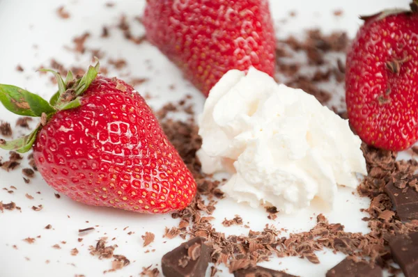 stock image Appetizing fresh strawberries with cream