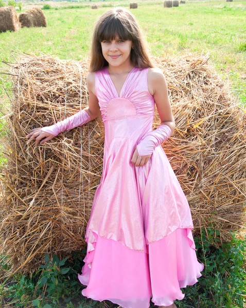 Retrato de uma bela menina de cabelos escuros em um campo — Fotografia de Stock