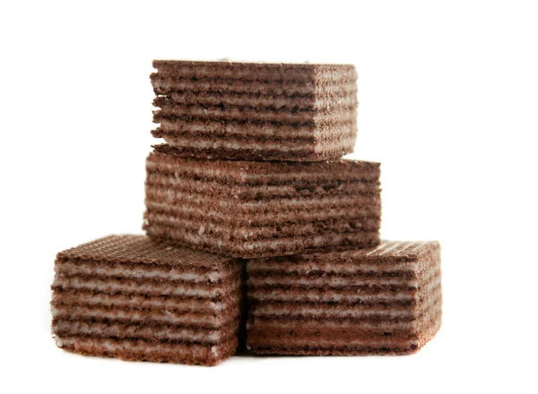Deliciosos waffles de chocolate isolados no fundo branco — Fotografia de Stock