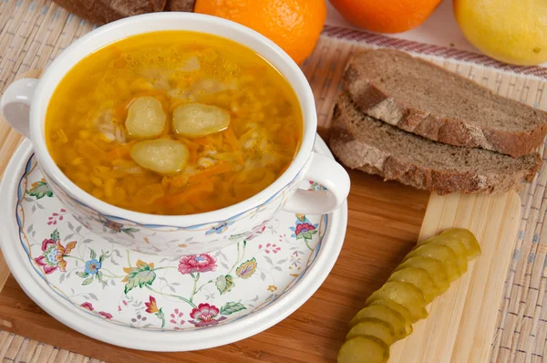 Lahodná polévka vyrobená z nakládané okurky - okurka — Stock fotografie