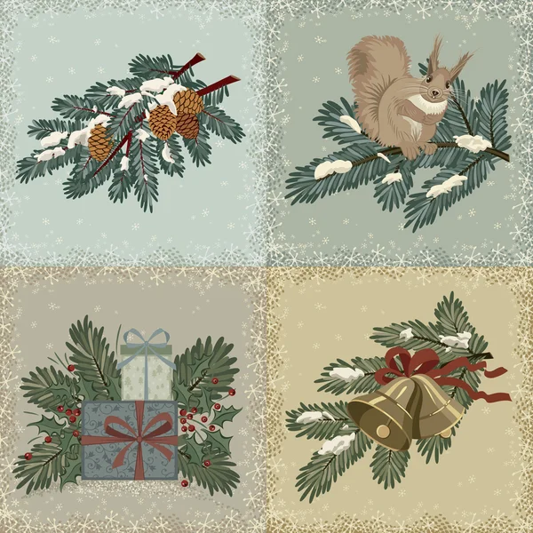 Vintage Noel kartları — Stok Vektör