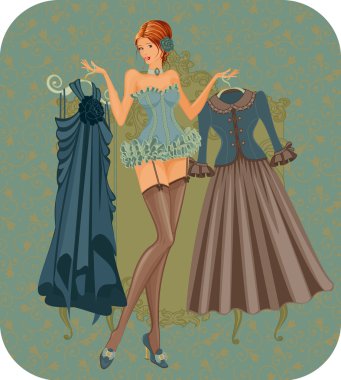 Beautiful woman in corset clipart