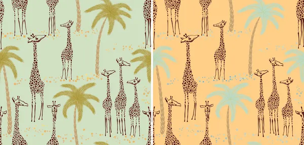 Giraffes seamless patterns — Stock Vector