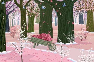 Spring pink forest clipart