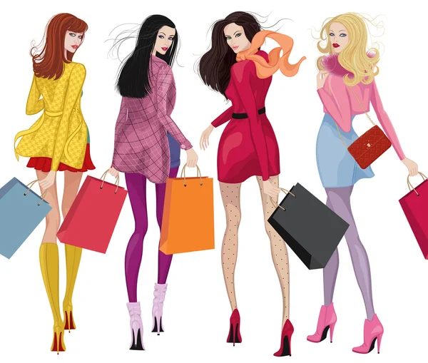 Mooie winkelstraat meisjes — Stockvector