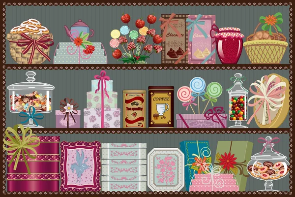 Magasin de bonbons et de chocolat — Image vectorielle