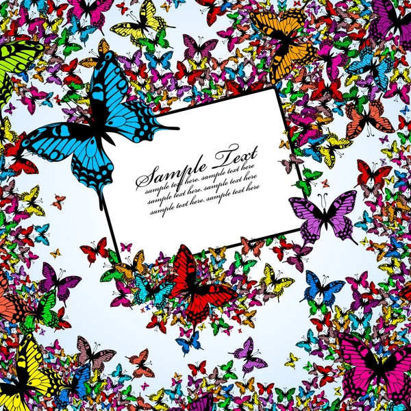 Fondo de mariposas de color con etiqueta para su texto — Vector de stock