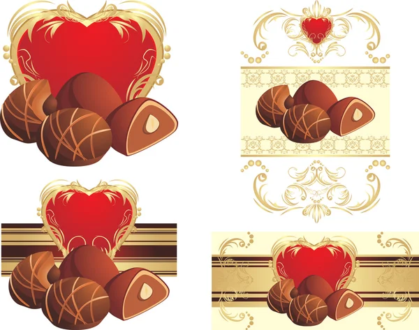 Čokoládové bonbony s ořechy na valentines day — Stockový vektor