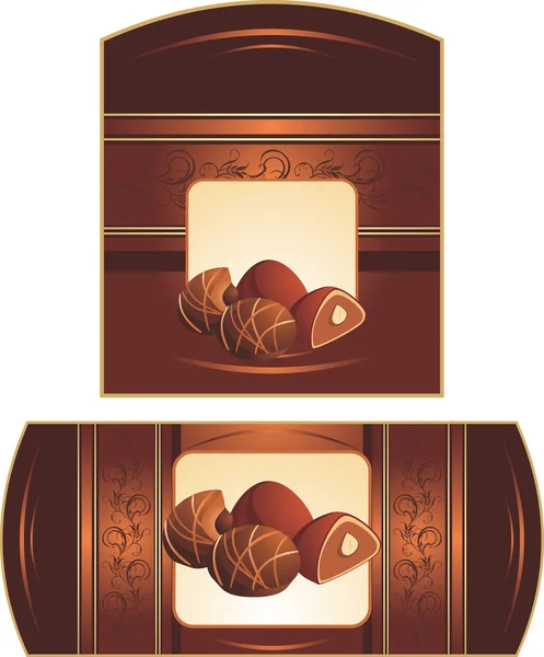 Caramelle al cioccolato con noci. Due modelli per l'avvolgimento — Vettoriale Stock