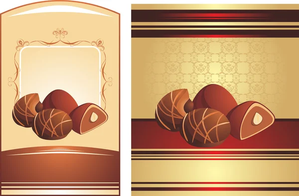 Schokoladenbonbons mit Nüssen. Zwei Verpackungen — Stockvektor