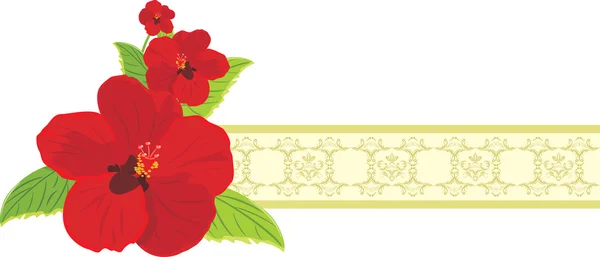 Red flowers on the decorative ribbon — Stock Vector